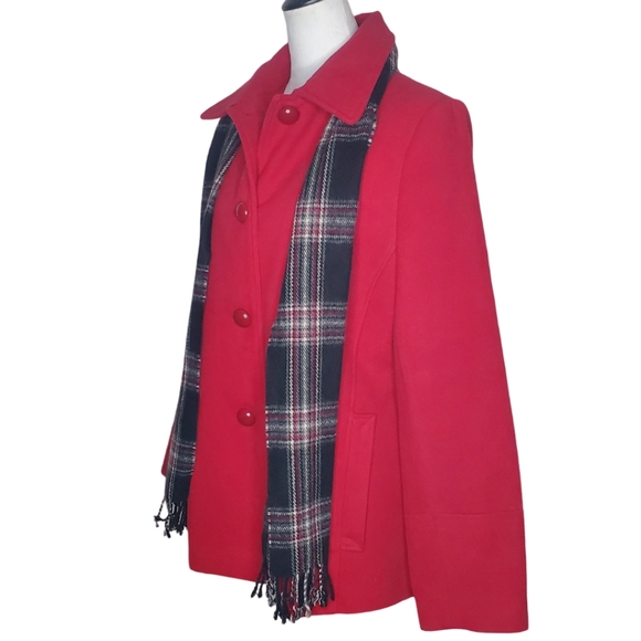 Levine Classics Candy Apple Red Plus Size Button Up Coat & Scarf - Picture 3 of 7
